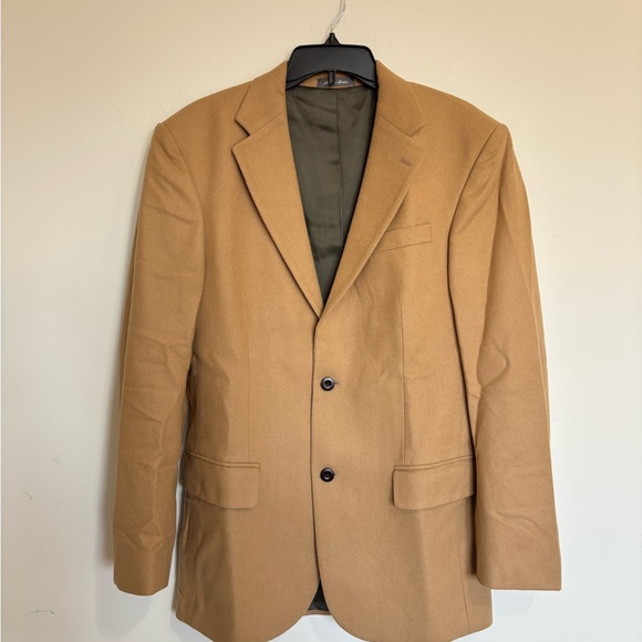 Oscar De La Renta Wool Cashmere Blazer Tan Camel Sport Coat Size 40L Academia